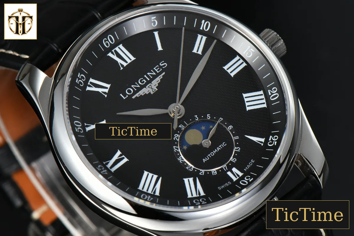 Master Moonphase 40mm GF Black Dial Roma Marker Black Leather Strap A899 — foto 10
