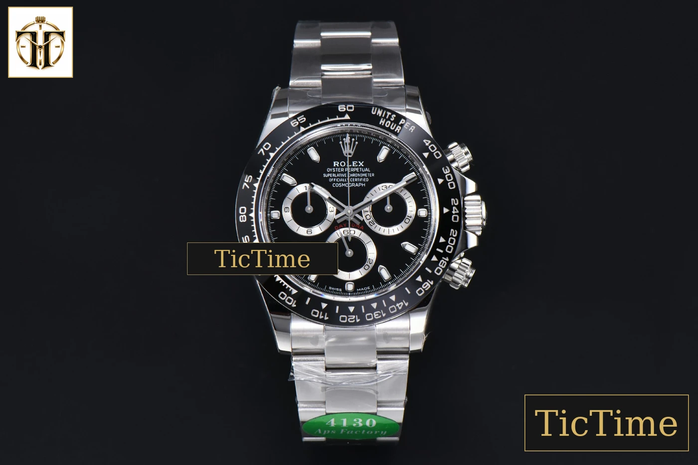 Vista frontal — Daytona 116500 40mm APSF SS Black Dial Ceramic Bezel SS Bracelet SH4130