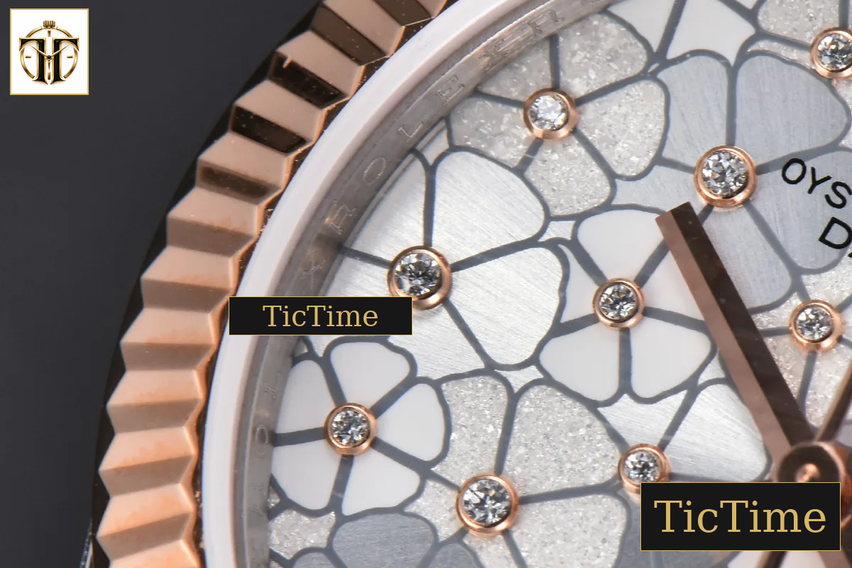DateJust 904L 31mm GMF RG/SS Fluted Bezel Silver Flowers Dial Jubilee Bracelet A2824 — foto 6