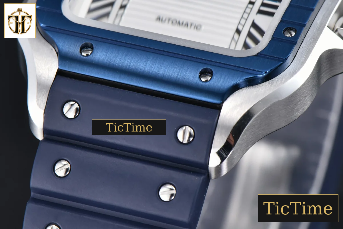 Santos de Cartier XL 40mm AF SS White Dial Blue Bezel Blue Rubber Strap Miyota 9015 — foto 8