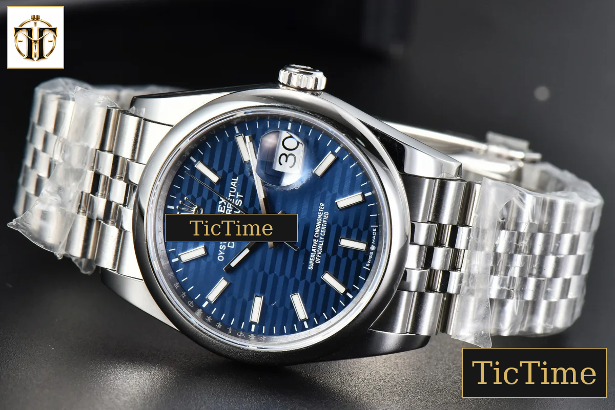 DateJust Smooth Bezel 36mm BPF Blue Motif Dial Jubilee Bracelet A2824 — foto 16