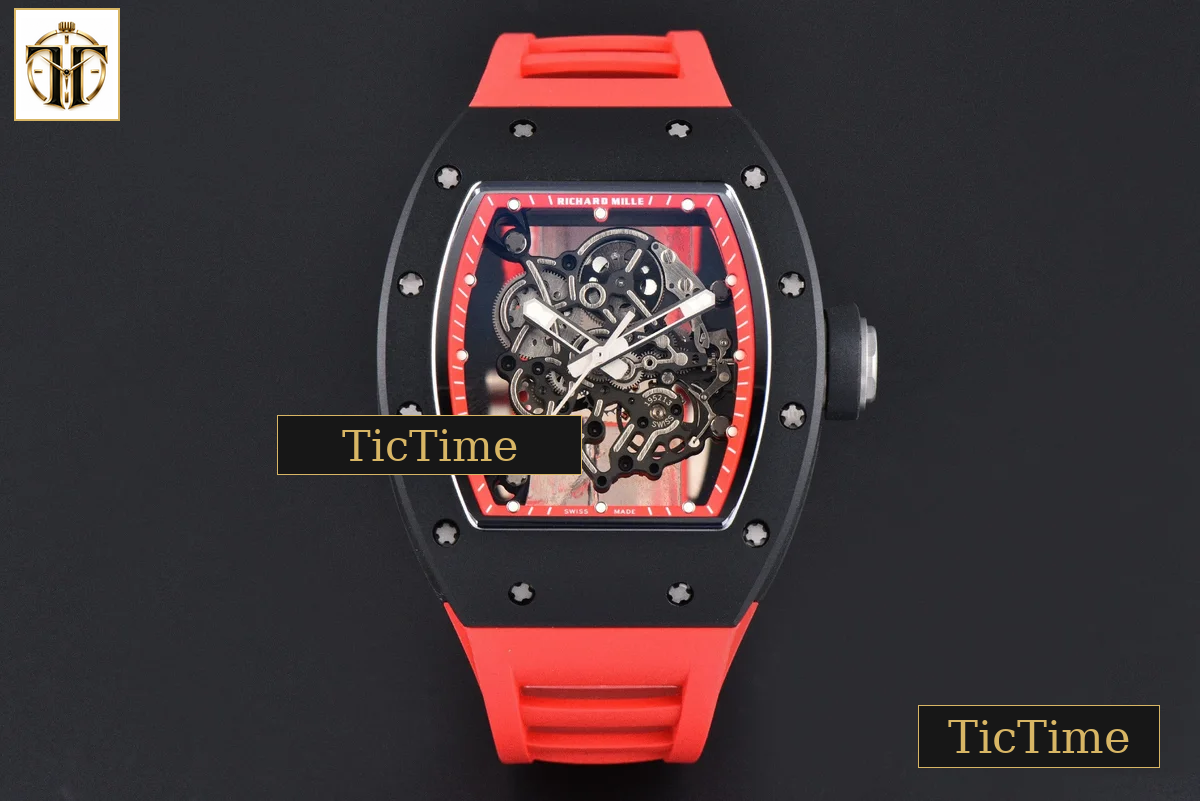 RM055 42.7mm APSF Ceramic Black Bezel Red Skeleton Dial Black Crown Red Rubber Strap RMUL2 — foto 2