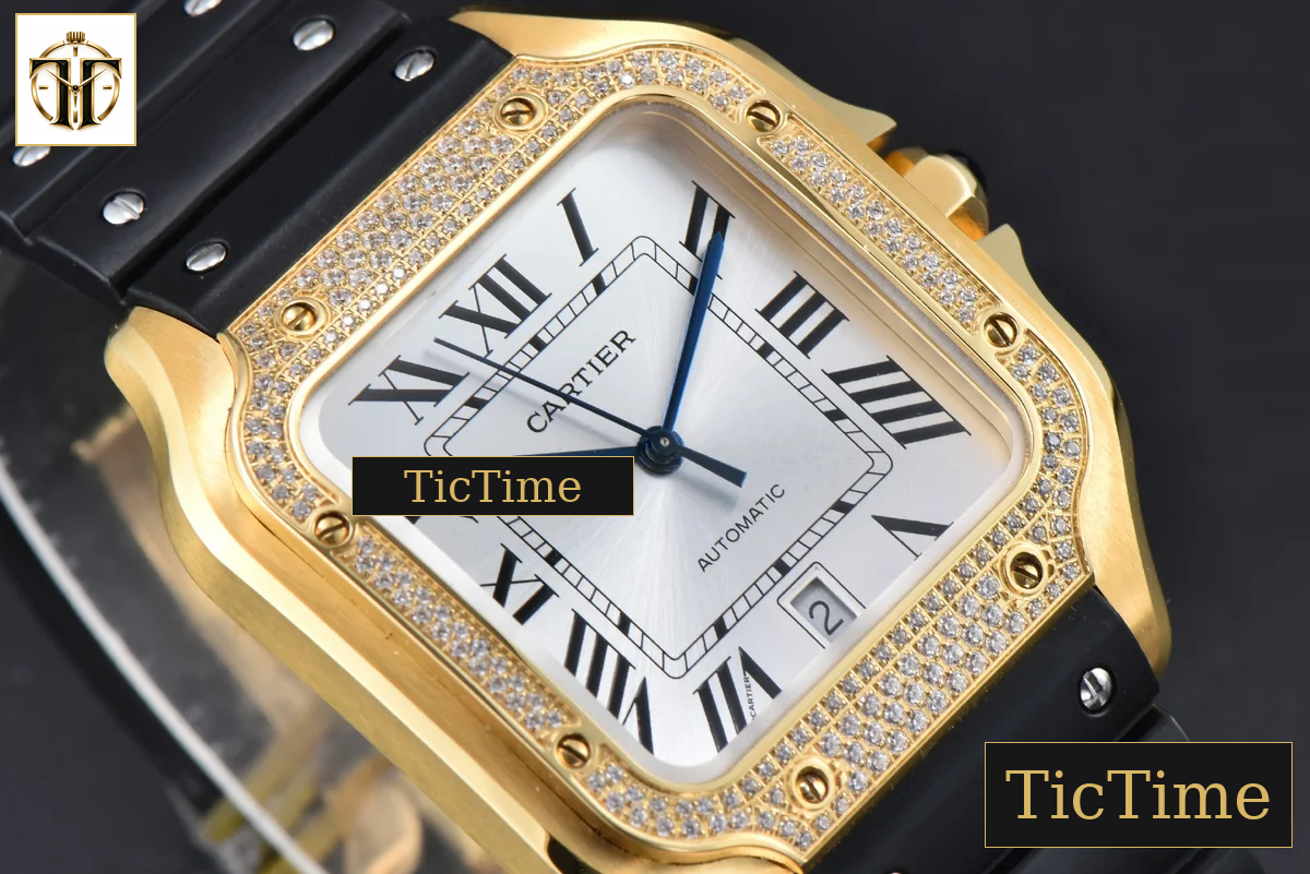 Santos de Cartier XL 40mm AF YG White Dial YG Diamond Bezel Black Rubber Strap Miyota 9015 — foto 10