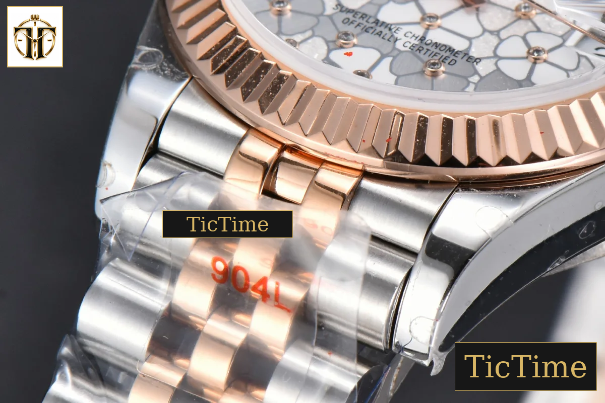 DateJust 904L 31mm GMF RG/SS Fluted Bezel Silver Flowers Dial Jubilee Bracelet A2824 — foto 11