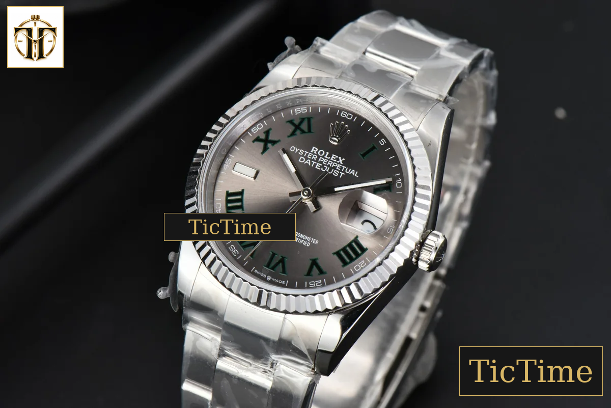 DateJust Wimbledon 36mm BPF Gray Dial Green Roma Marker Oyster Bracelet A2824 — foto 4
