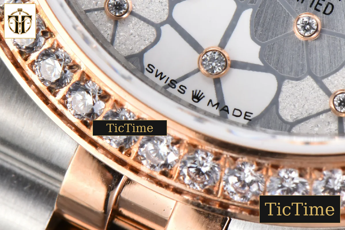 DateJust 904L 31mm GMF RG/SS Diamond Bezel Silver Flowers Dial Jubilee Bracelet A2824 — foto 9