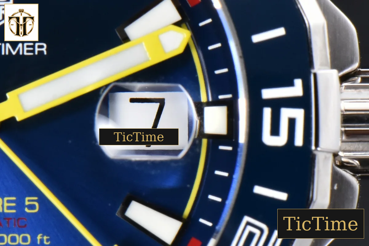 Aquaracer Calibre 5 43mm OF Blue Dial Blue Bezel Yellow Hands SS Bracelet Swiss SW200 — foto 10