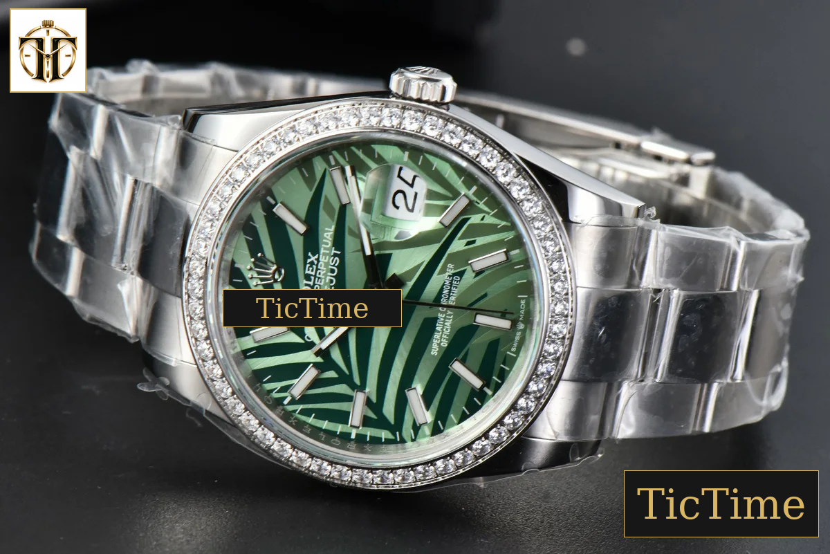 DateJust 36mm BPF Diamond Green Plam Dial Oyster Bracelet A2824 — foto 16