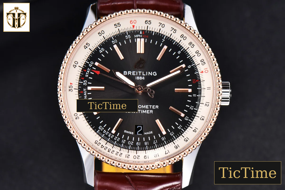 Navitimer 41mm TF RG Black Dial White Bezel Brown Leather Strap A2824 — foto 2