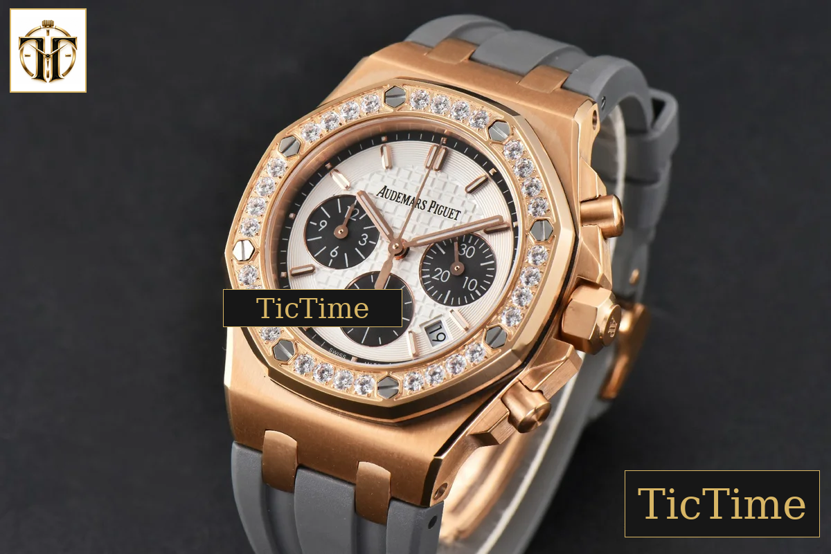 Offshore Ladies 26231ST 37mm RXWF RG Diamond White Dial Black Subdial Gray Rubber Strap Quartz — foto 4