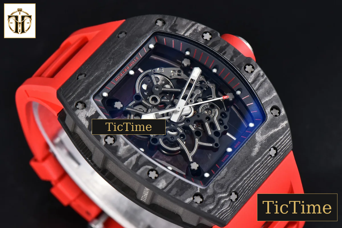 Ti Case RM055 42.7mm APSF Black Skeleton Dial Black Bezel Red Crown Red Rubber Strap RMUL2 — foto 13