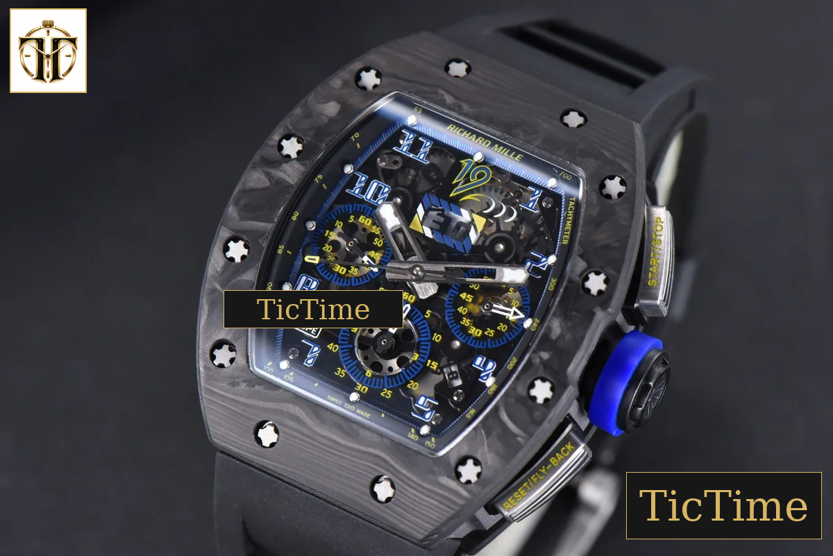 NTPT Chrono RM011 KVF Skeleton Dial Blue Crown Black Rubber Strap V2 A7750 — foto 4