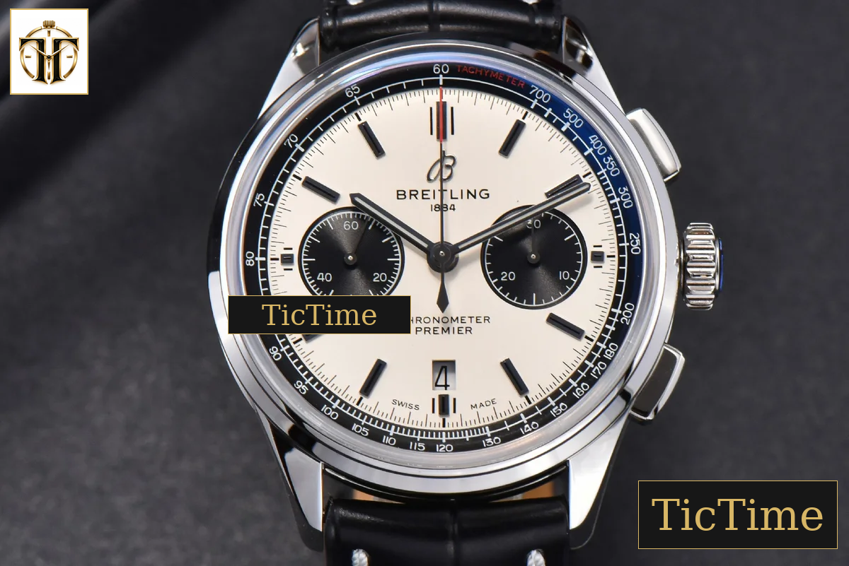 Premier B01 Chrono 42mm GF White Dial Black Subdial Black Leather Strap A7750 — foto 3