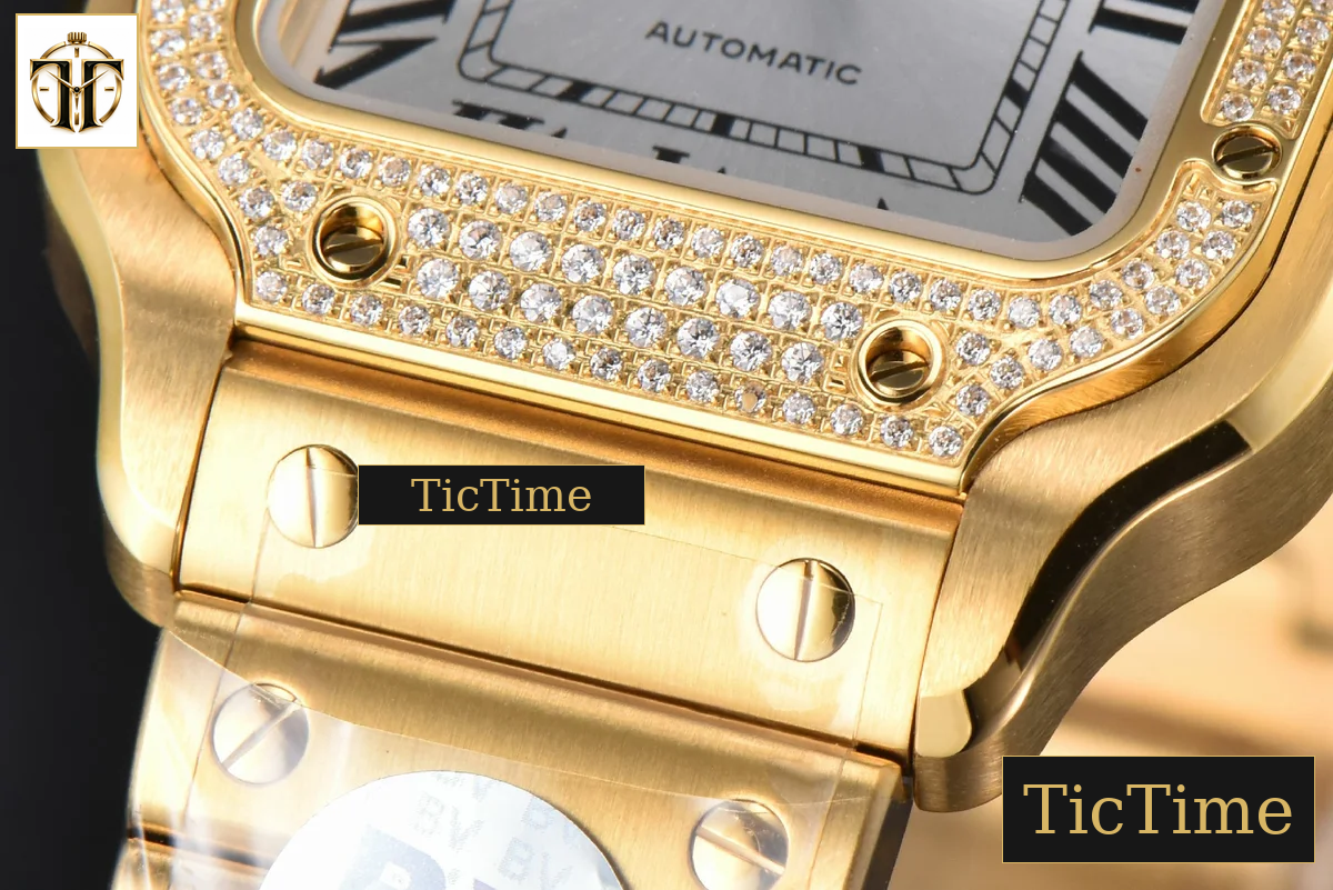 Santos de Cartier Medium 35mm BVF YG Diamond Bezel White Dial YG Bracelet Miyota 9039 — foto 11