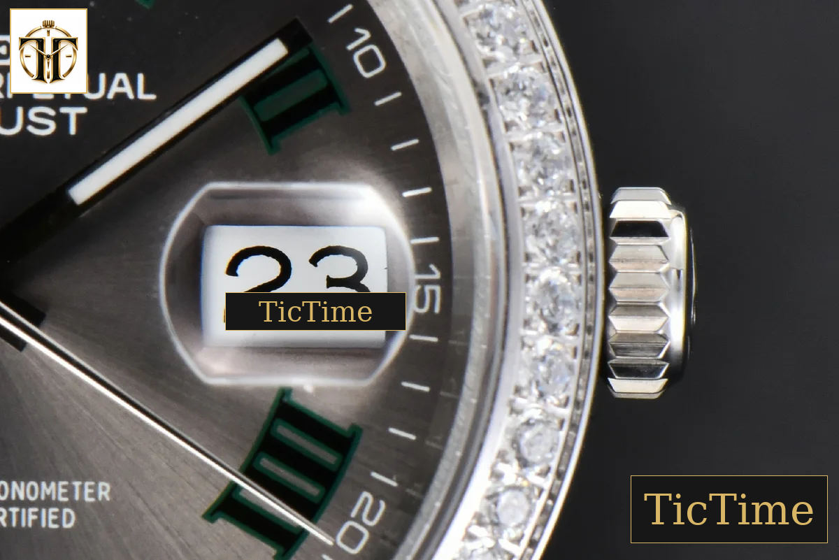 DateJust 36mm BPF Diamond Wimbledon Gray Dial Green Roma Marker Oyster Bracelet A2824 — foto 9