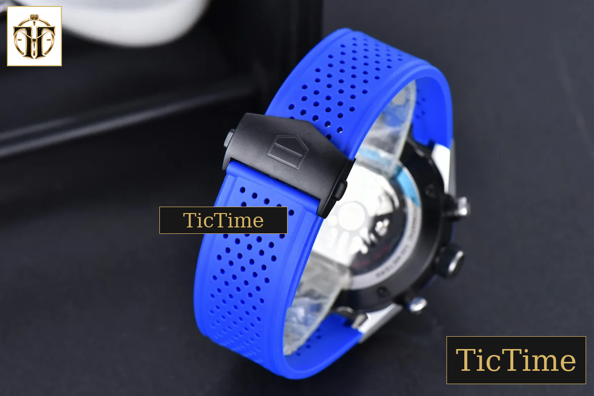 Calibre Heuer 01 Chrono 45mm XF PVD Skeleton Dial Blue Hand Blue Rubber Strap A1887 — foto 24