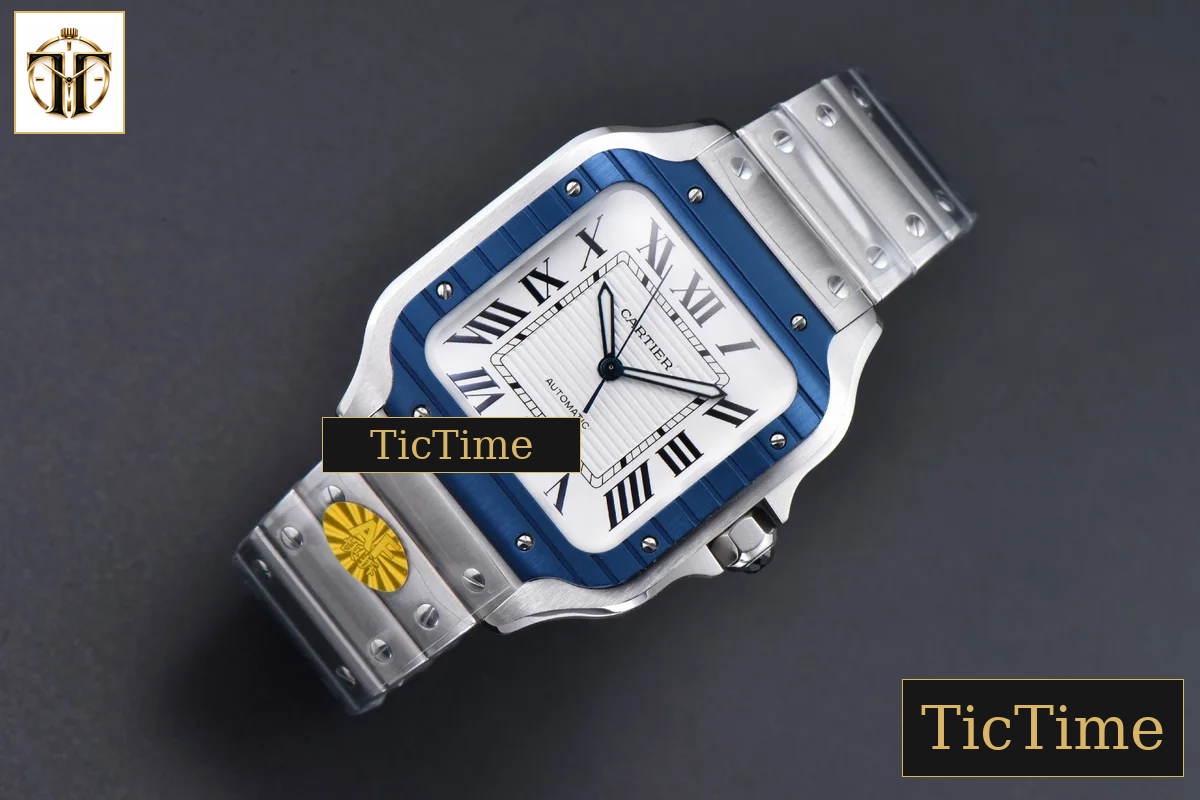Santos de Cartier XL 40mm AF SS White Dial Blue Bezel SS Bracelet Miyota 9015 — foto 3