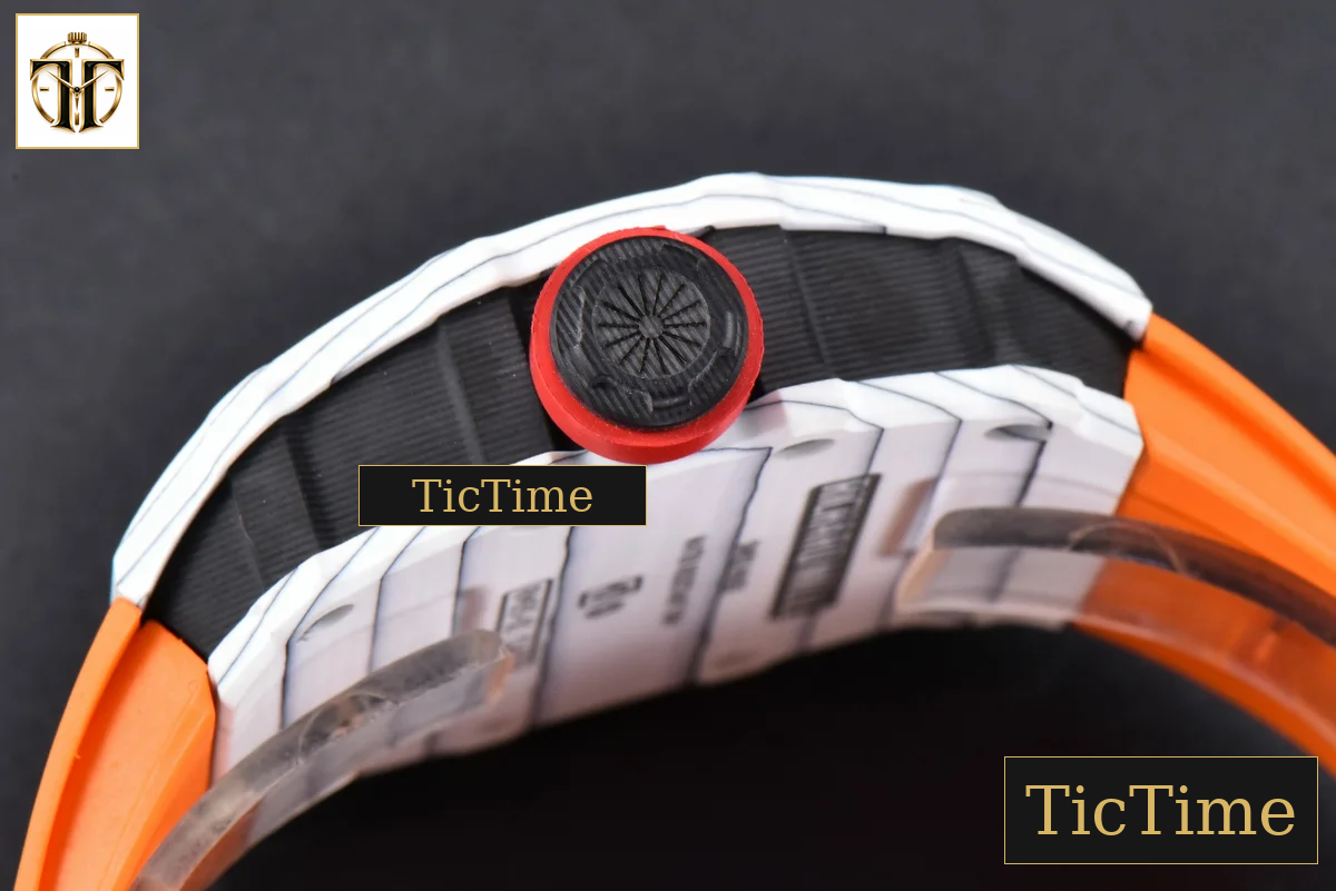 RM035-02 42mm T+F White Forged Carbon Skeleton Dial Red Crown Orange Rubber Strap RMUL2 — foto 16