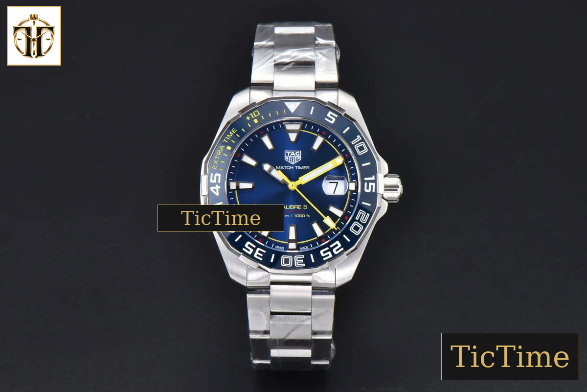 Aquaracer Calibre 5 43mm OF Blue Dial Blue Bezel Yellow Hands SS Bracelet Swiss SW200 — foto 3