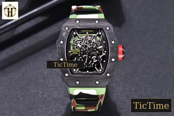 Foto frontal — RM035-02 KVF Skeleton Dial Red Green Camouflage Rubber Strap V3 Miyota8215