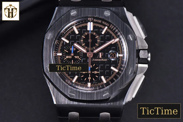Foto frontal — Royal Oak Offshore 26405CE 44mm JF RG Black Dial RG Marker Black Rubber Strap V2 A3126