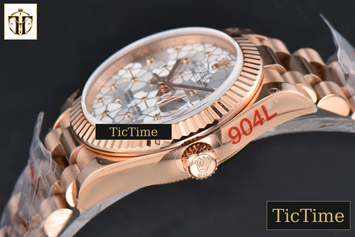 DateJust 904L 31mm GMF RG Fluted Bezel Silver Flowers Dial President Bracelet A2824 — foto 12