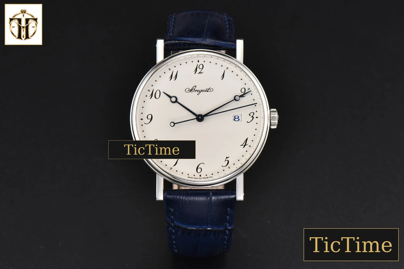 Vista frontal — Classique 5177 38mm LTF White Dial Digital Marker Blue Leather Strap MY9015