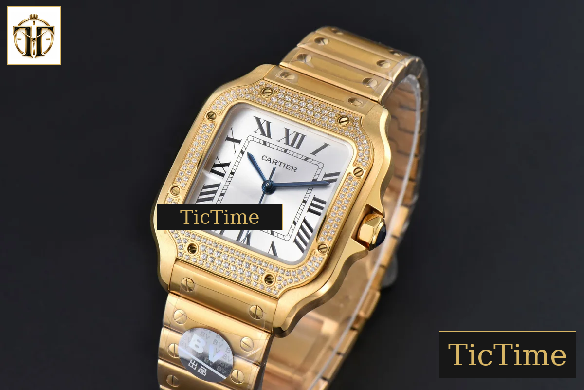 Santos de Cartier Medium 35mm BVF YG Diamond Bezel White Dial YG Bracelet Miyota 9039 — foto 5