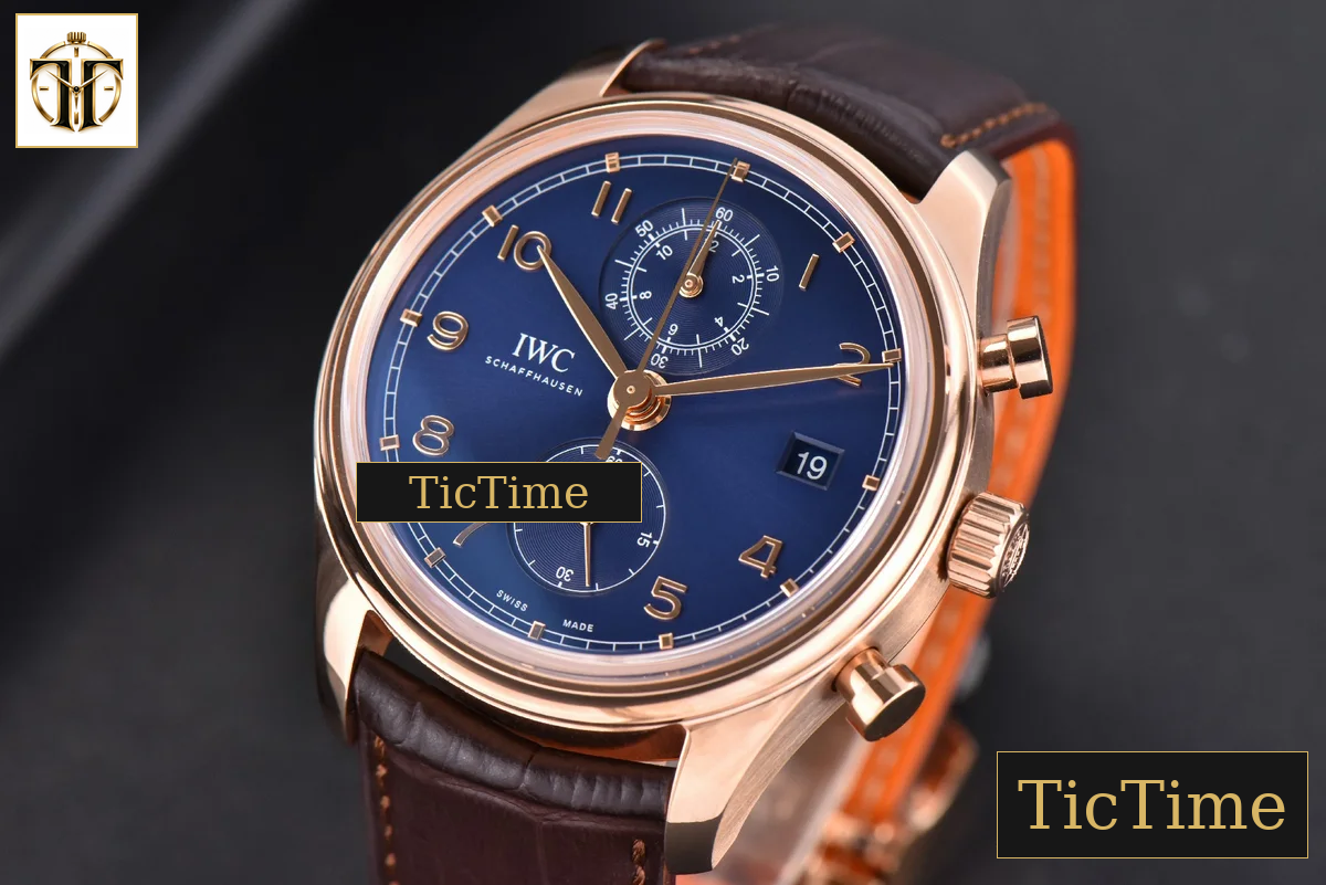 Portuguese Chrono IW390305 42mm ZF Blue Dial Brown Leather Strap A7750 — foto 4