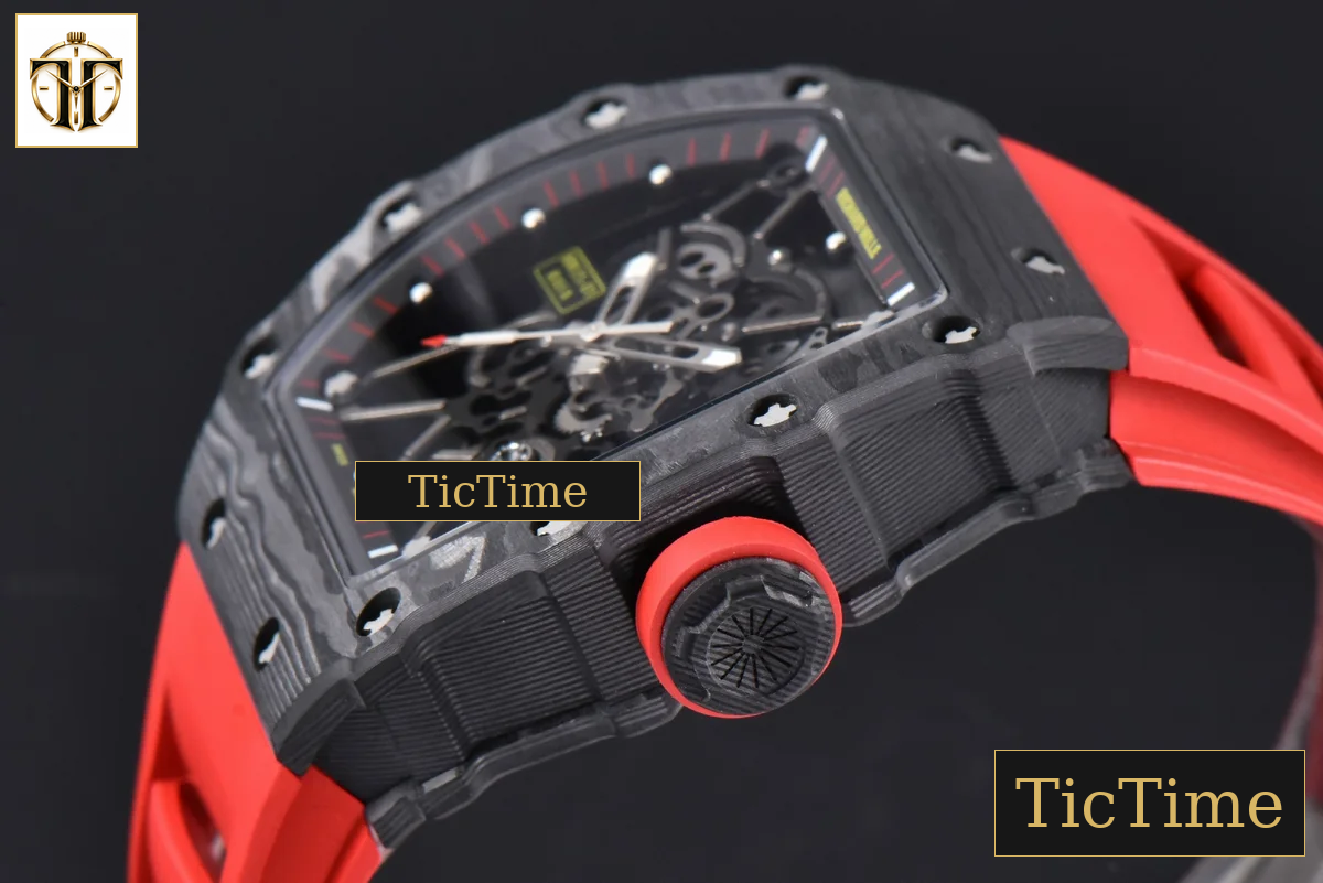 RM035-02 42mm T+F Black Forged Carbon Skeleton Dial Red Crown Red Rubber Strap RMUL2 — foto 13