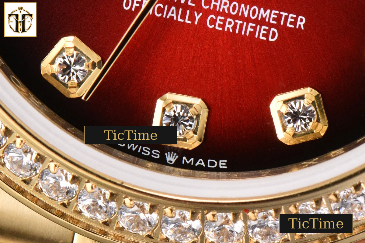 DateJust 31mm GMF YG Diamond Bezel Red Dial Diamond Marker President Bracelet A2824 — foto 8
