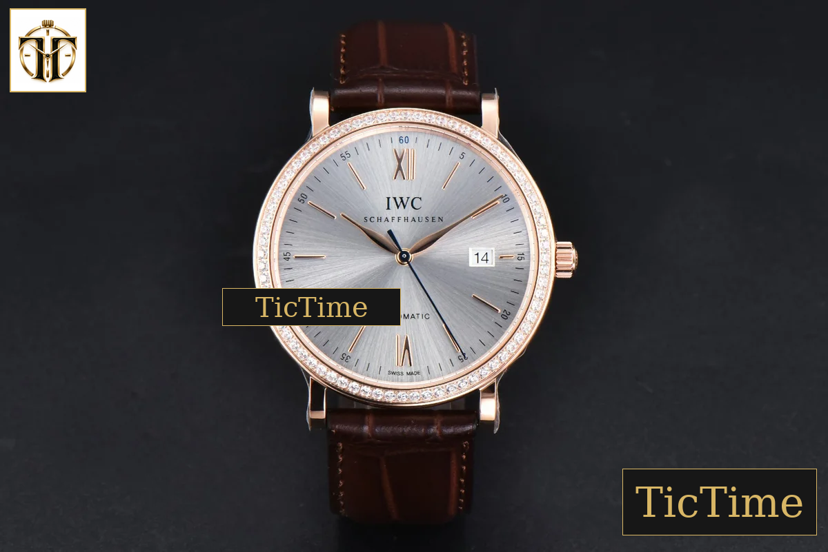 Portofino 40mm V7F RG Diamond Silver Dial RG Marker Brown Leather Strap A2892 — foto 3