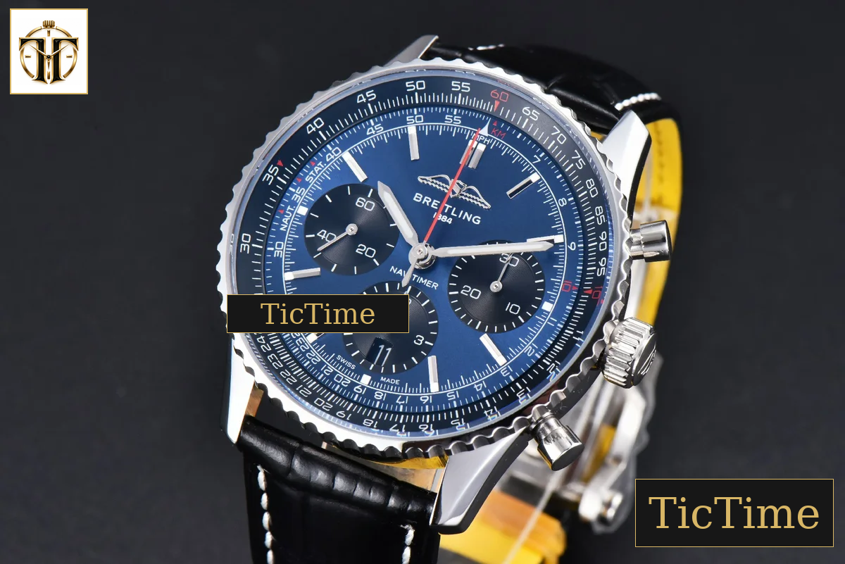 Navitimer B01 43mm BLSF Blue Dial Black Leather Strap A7750 — foto 4