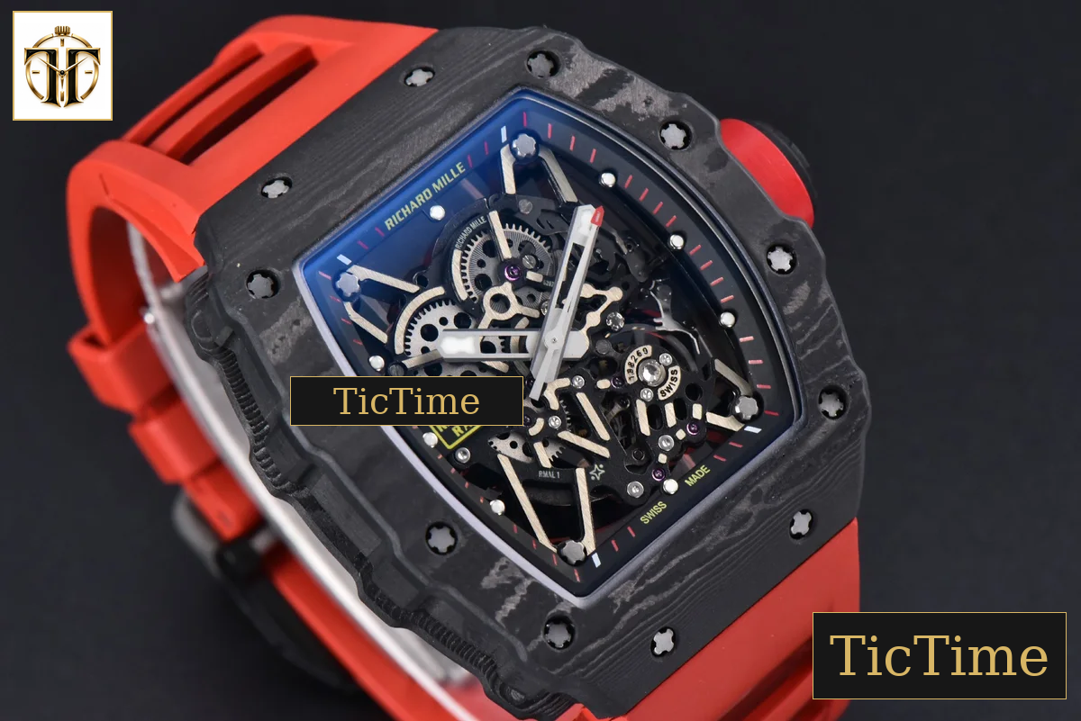 RM035-02 42mm T+F Black Forged Carbon Skeleton Dial Red Crown Red Rubber Strap RMUL2 — foto 12