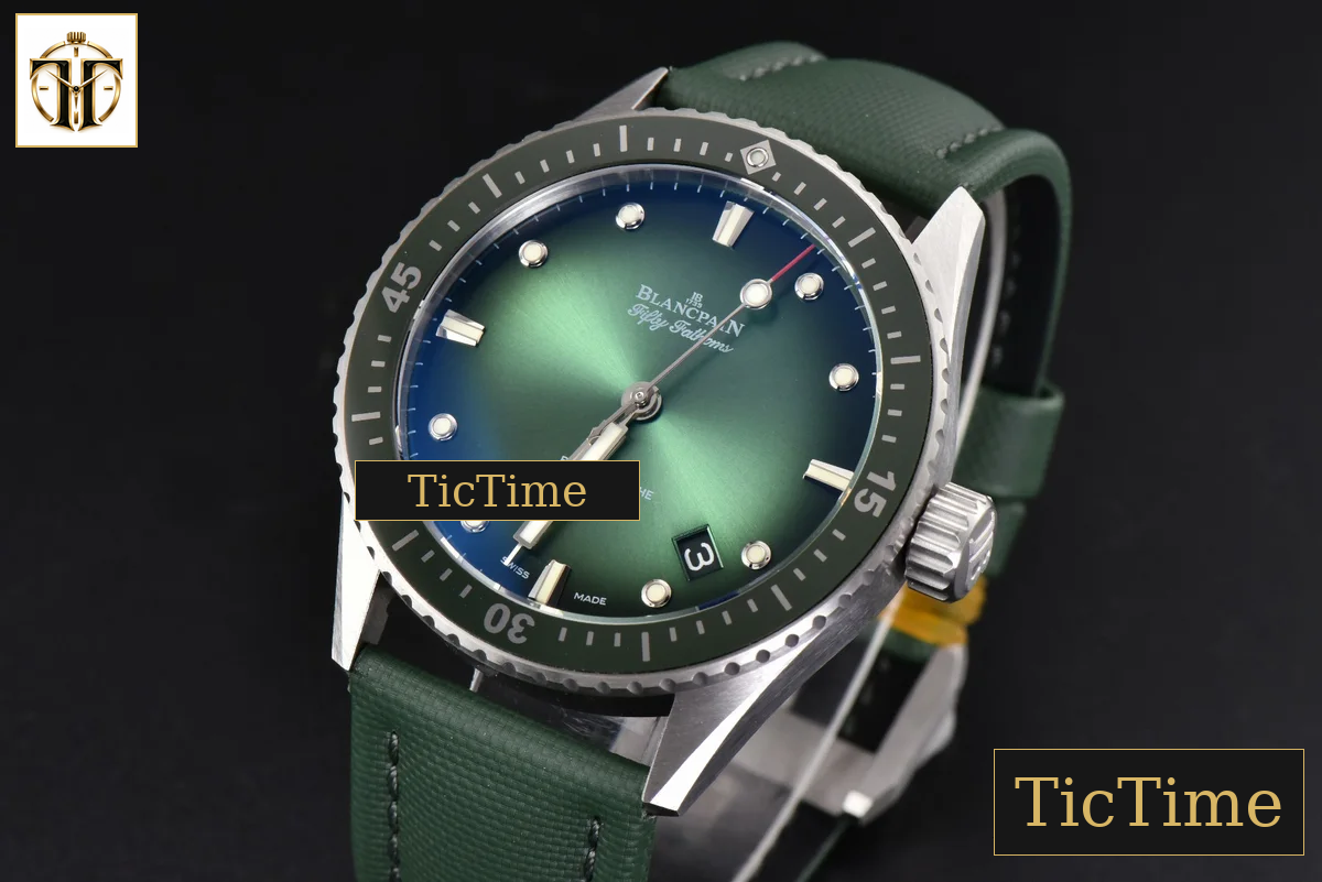 Fifty Fathoms Bathyscaphe 43mm GF Ceramic Green Dial Green Sail-Canvas Strap A1315 — foto 4