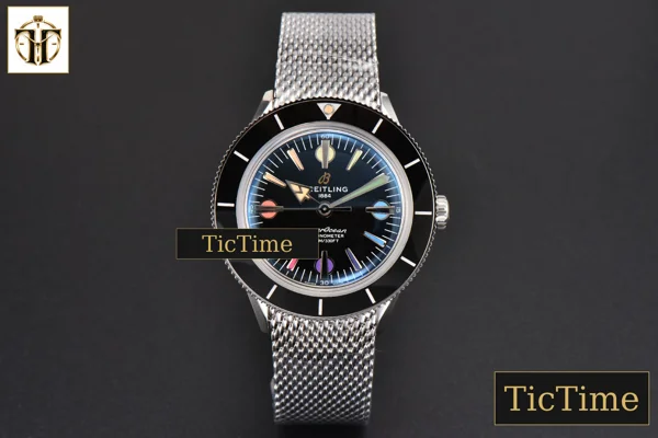 Foto frontal — SuperOcean Heritage 42mm GF SS Black Ceramic Black Dial Rainbow Marker Mesh Bracelet A2824