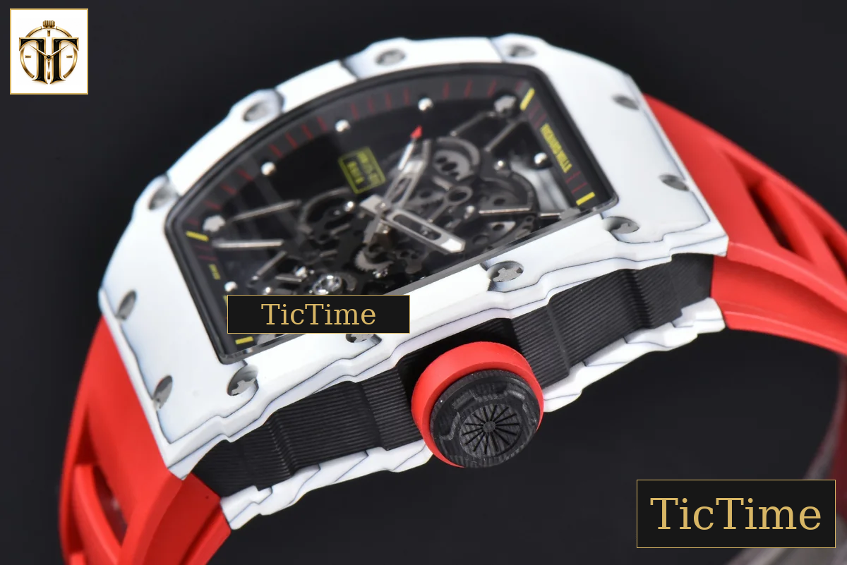 RM035-02 42mm T+F White Forged Carbon Black Skeleton Dial Red Crown Red Rubber Strap RMUL2 — foto 12