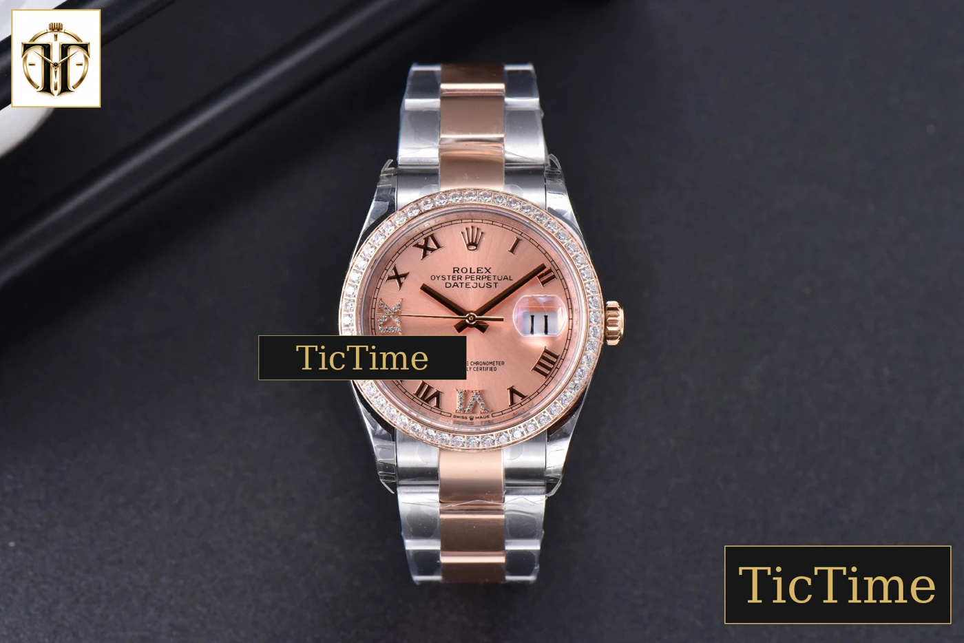 Vista frontal — DateJust 36mm EWF SS/RG RG Dial Diamond Roma Marker Diamond Bezel Oyster Bracelet A3235