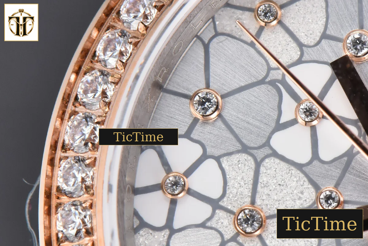 DateJust 904L 31mm GMF RG/SS Diamond Bezel Silver Flowers Dial Jubilee Bracelet A2824 — foto 7