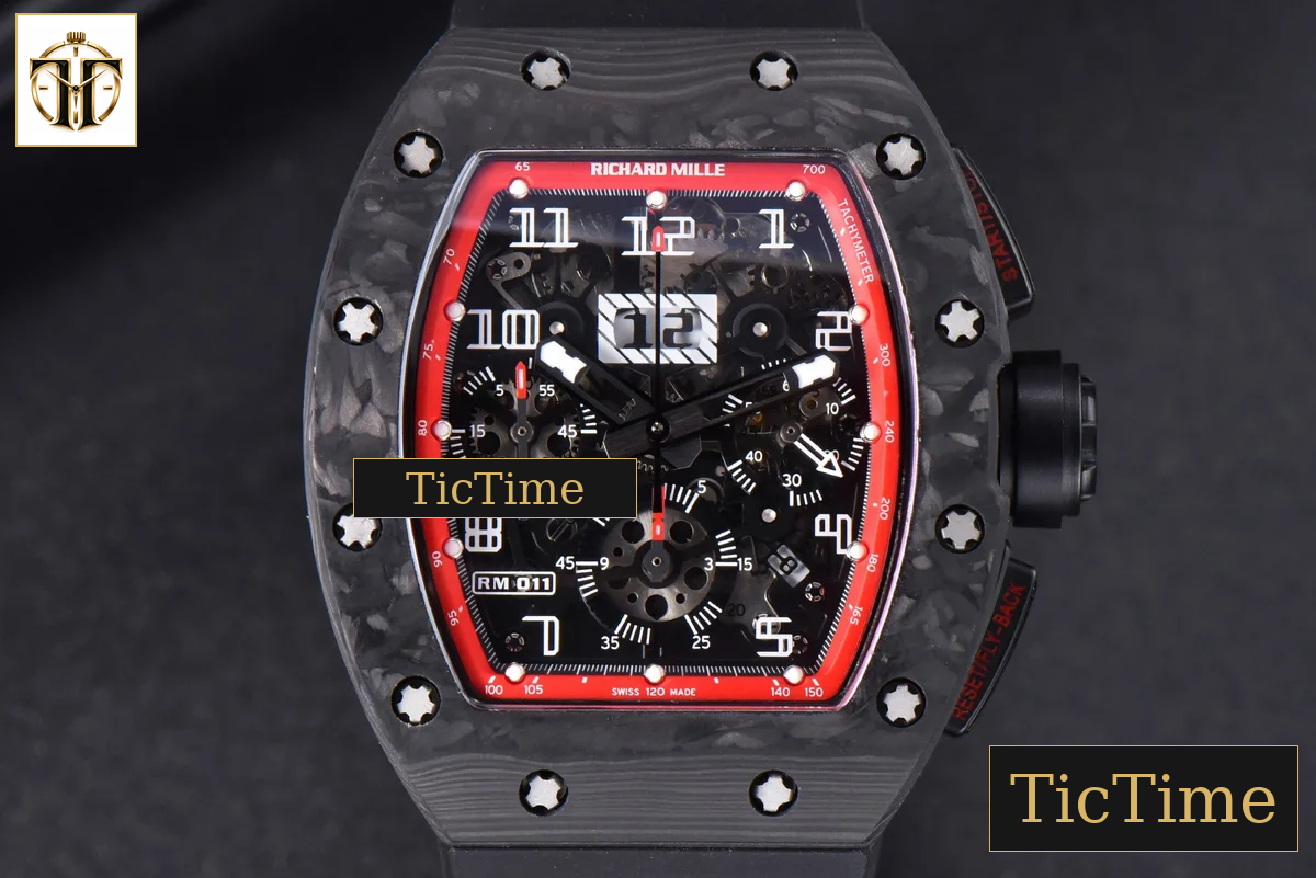 NTPT Chrono RM011 KVF Red Skeleton Dial Black Crown Black Rubber Strap V2 A7750 — foto 2