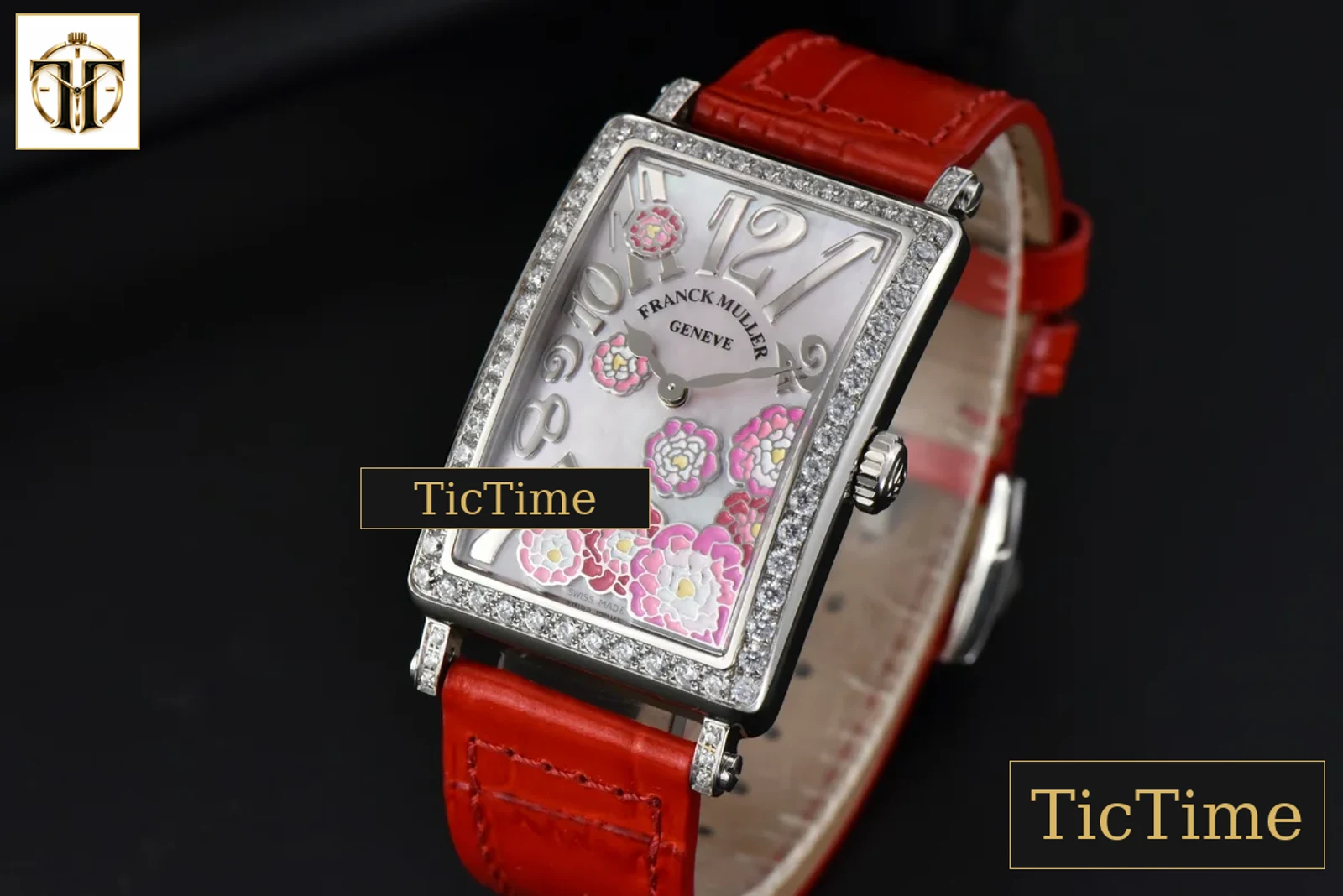 Long Island Ladies 26mm ZF Diamond MOP Dial Red Leather Strap Swiss Ronda Quartz — foto 4