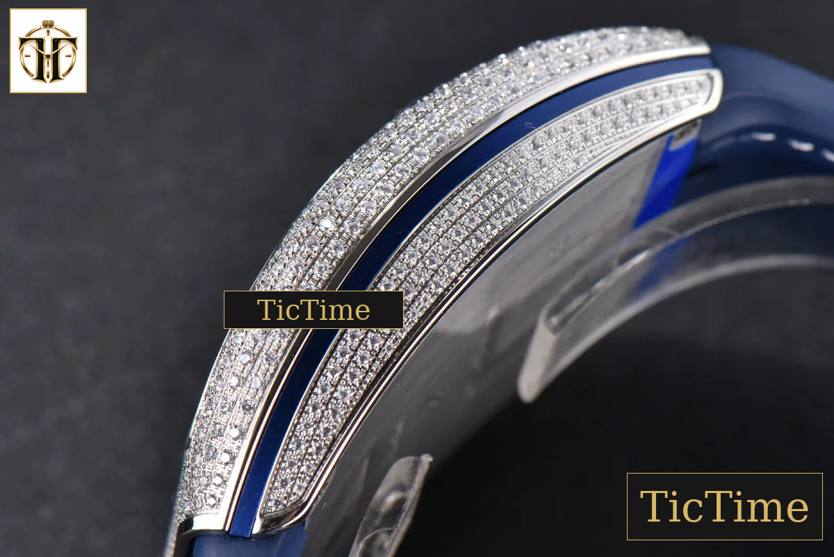 Vanguard V45 ZF SS Full Diamonds Blue Textured Dial Blue Rubber Strap Miyota 9015 — foto 13