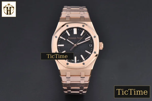 Foto frontal — Royal Oak “50th Anniversary” 15510 41mm APSF RG Black Dial RG Bracelet V2 Free Sprung SA4302