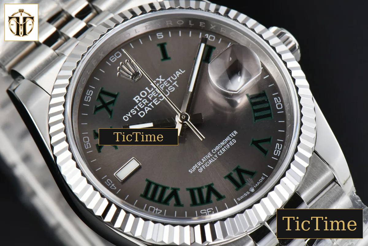 DateJust Wimbledon 36mm BPF Gray Dial Green Roma Marker Jubilee Bracelet A2824 — foto 10