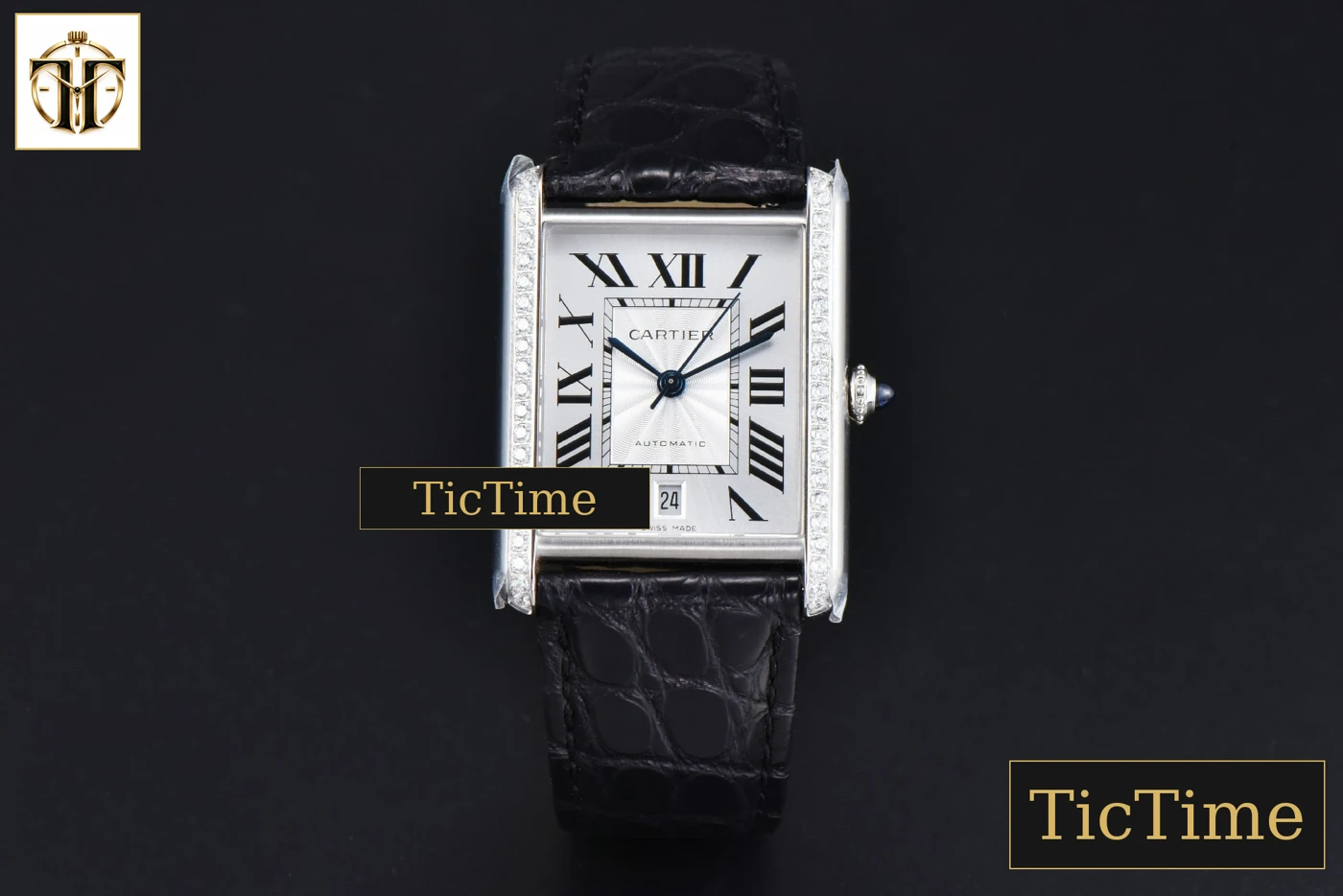 Vista frontal — Tank Solo XL Automatic 31mm x 41mm AF SS Diamond Black Croc Textured Leather Strap 9015