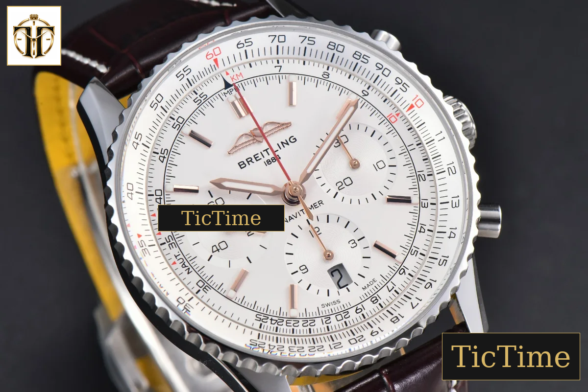Navitimer B01 43mm BLSF White Dial Brown Leather Strap A7750 — foto 12
