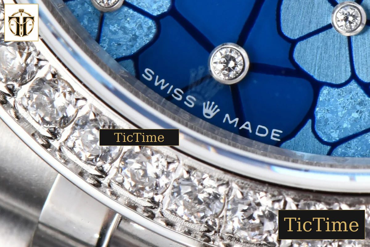 DateJust 904L 31mm GMF Diamond Bezel Blue Flowers Dial Jubilee Bracelet A2824 — foto 9