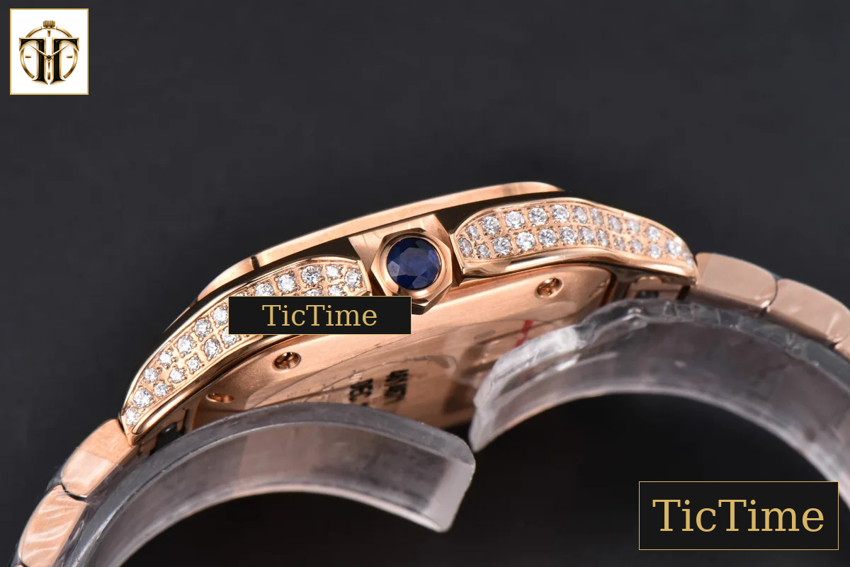 Santos de Cartier Medium 35mm BVF RG Diamond Bezel White Dial RG Bracelet Miyota 9039 — foto 17
