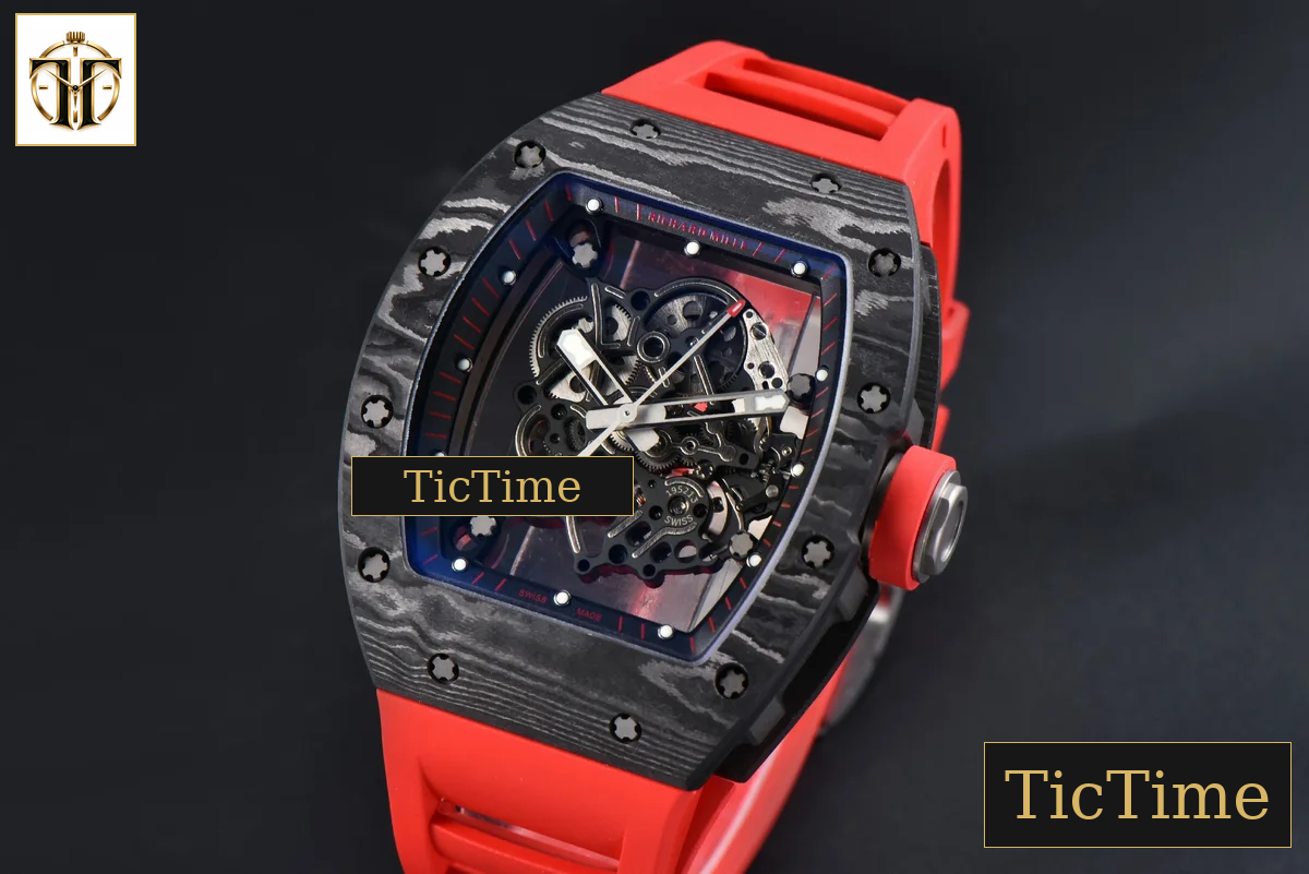 Ti Case RM055 42.7mm APSF Black Skeleton Dial Black Bezel Red Crown Red Rubber Strap RMUL2 — foto 4