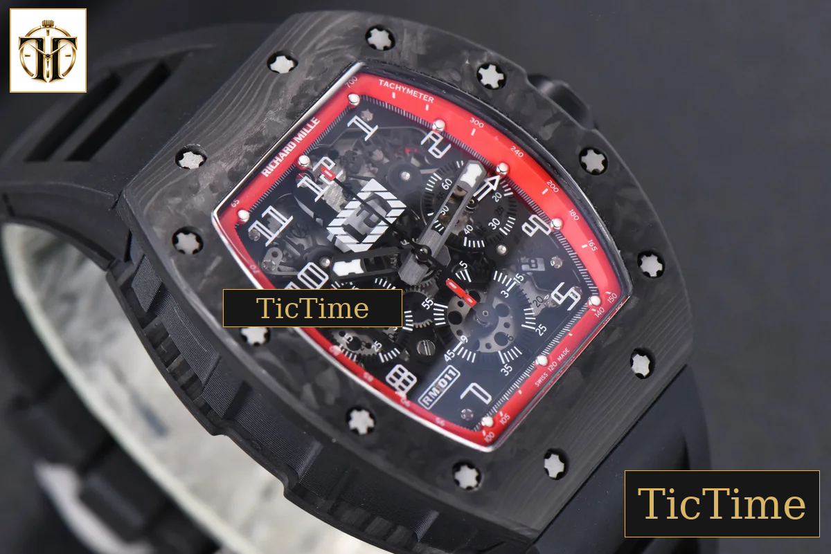 NTPT Chrono RM011 KVF Red Skeleton Dial Black Crown Black Rubber Strap V2 A7750 — foto 12
